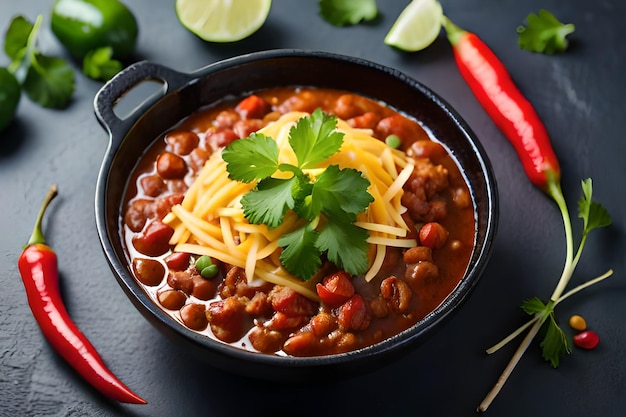 eine Pfanne mit Bohnen und Limetten und Kräutern.