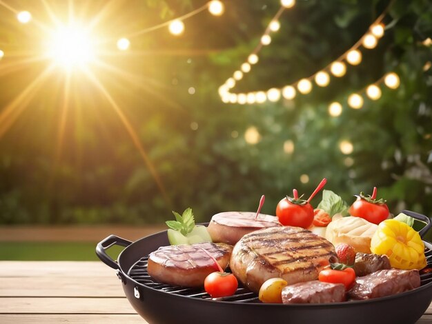 eine Pfanne mit Essen, hinter der die Sonne untergeht