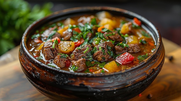 Foto eine pfanne mit fleisch und gemüse