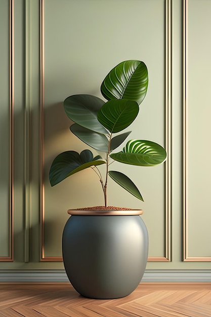 eine Pflanze in einer Vase mit einem grünen Blatt darauf