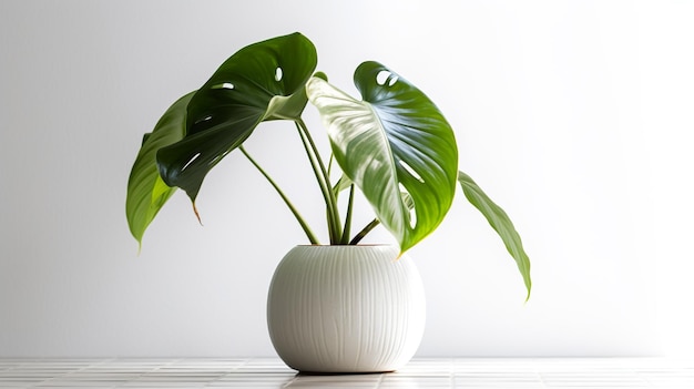 Eine Pflanze in einer weißen Vase auf einem Tisch, generatives KI-Bild