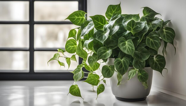 eine Pflanze mit grünen Blättern sitzt auf einem Fensterbrett