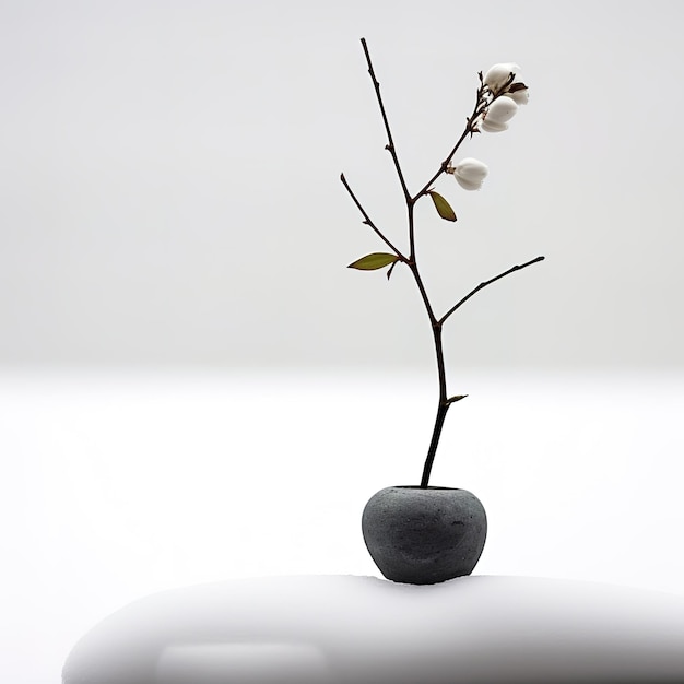 Eine Pflanze mit weißen Blüten steht auf einem Felsen.
