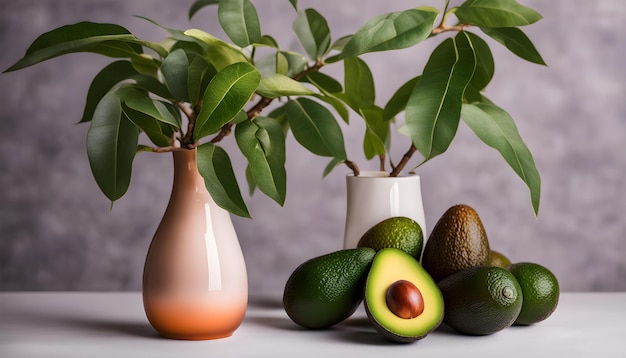 Foto eine pflanze wächst neben einer pflanze und einer vase mit avocado
