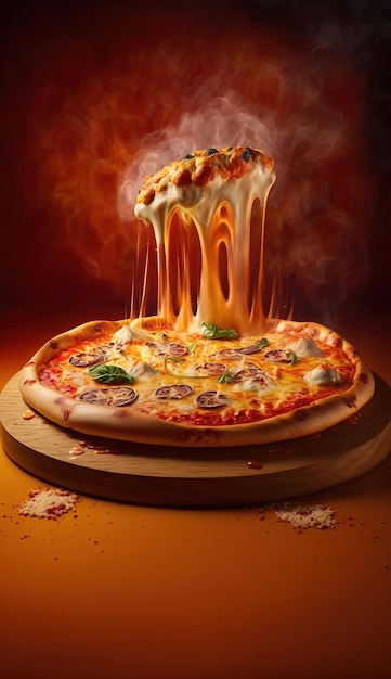 Foto eine pizza, auf der ein stück pizza geschmolzen wird