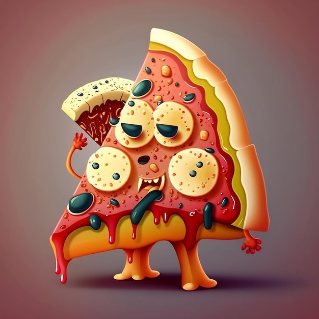 Eine Pizza-Cartoon-Figur mit einer humorvollen KI-Persönlichkeit