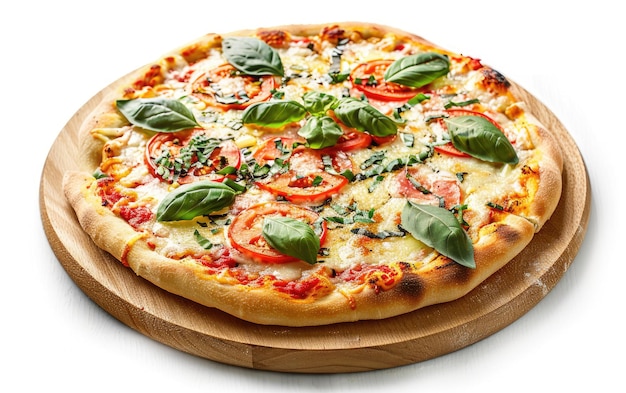 Eine Pizza Margherita auf weißem Hintergrund professionelle Werbe-Food-Foto ai generiert
