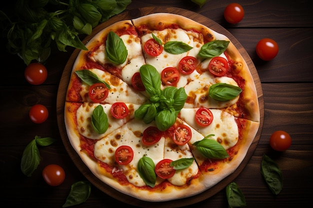 Eine Pizza mit Mozzarella und Basilikum darauf