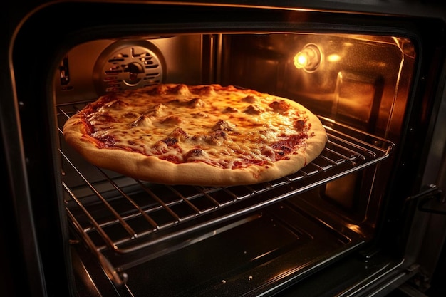 Eine Pizza wird im Ofen gedreht, um gleichmäßig zu kochen