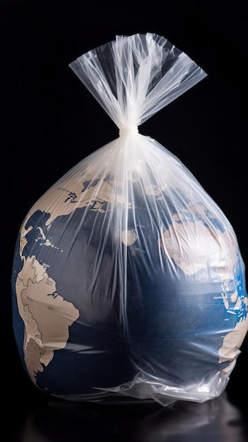 Eine Plastiktüte mit dem Planeten Erde darauf
