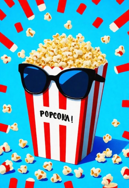 eine Popcorn-Kiste mit Brille und ein Paar Sonnenbrille