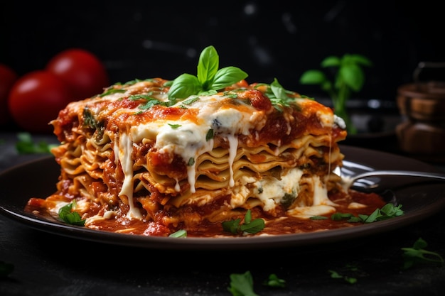 Eine Portion schmackhafte Lasagne auf dem Tisch