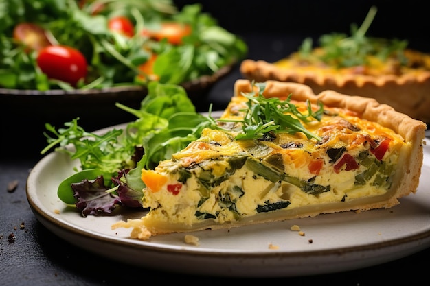 Eine Portion vegane Quiche mit Blätterteigkruste