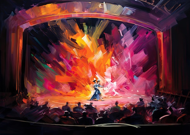 Foto eine post-impressionistische darstellung einer theaterbühne mit kühnen lebendigen pinselstrichen und