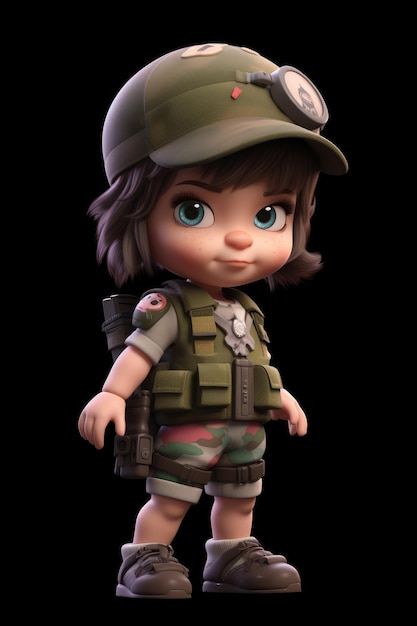 Eine Puppe mit Militärhut und getarntem Hut.