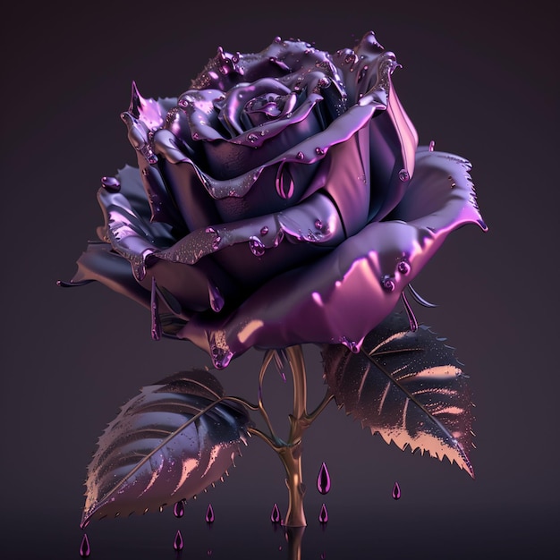 Eine purpurrote Rose, auf die Wassertropfen tropfen.