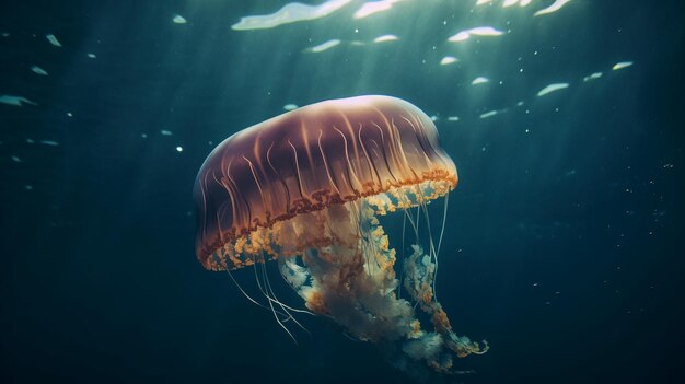 Eine Qualle im Wasser, auf die die Sonne scheint