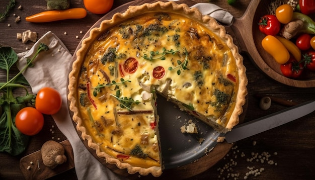 Eine Quiche mit einer Scheibe davon