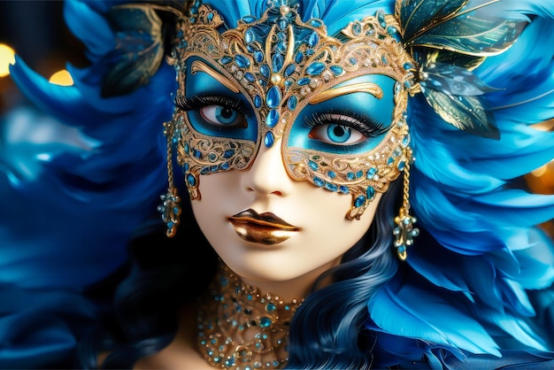 Eine rätselhafte Figur mit venezianischer Maske mit komplizierter goldener Filigran