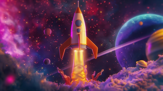 eine Rakete, die durch den Weltraum fliegt, mit den Worten Space Quote auf der Unterseite