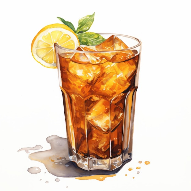 Eine realistische Aquarell-Illustration eines Eistee-Cocktails