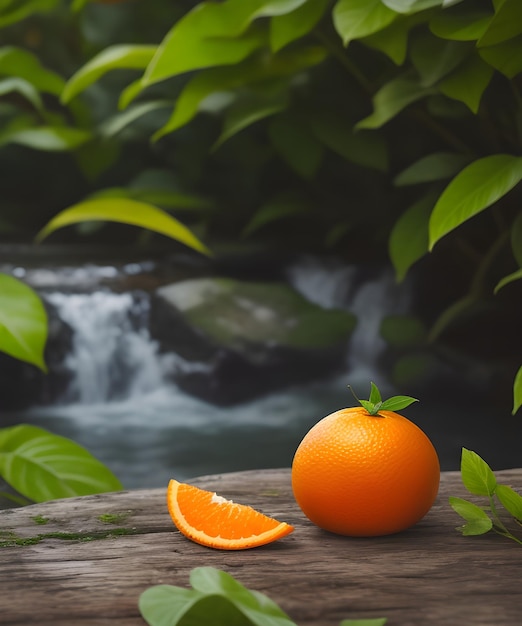 Eine realistische frische Orange im Naturhintergrund