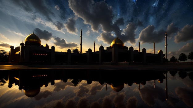 Eine Reflexion einer Moschee im Wasser