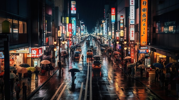 Eine regnerische Nacht in Tokio