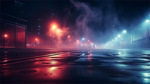 Eine regnerische Nachtszene mit einer Straße und einem Auto auf der Straße.
