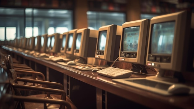 Eine Reihe alter Computer in einem Internetcafé