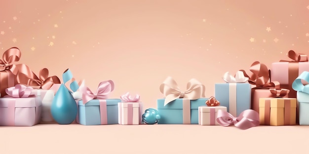 Eine Reihe blauer Geschenkboxen mit einer blauen Weihnachtskugel in der Mitte.