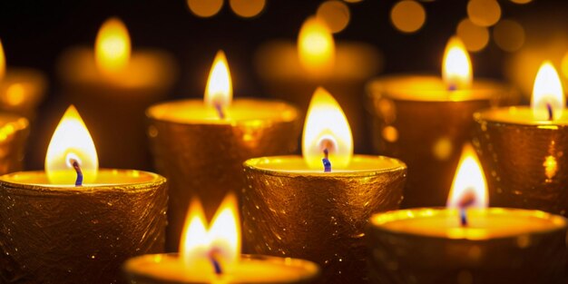Eine Reihe brennender Kerzen symbolisiert Spiritualität und Feierlichkeit
