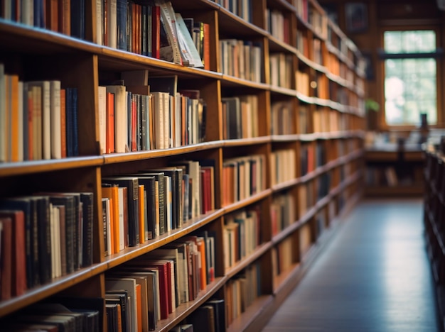 Foto eine reihe bücher in einer bibliothek voller bücher