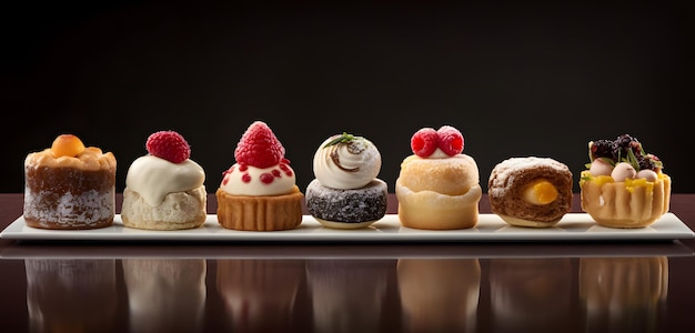 Eine Reihe Cupcakes mit schwarzem Hintergrund