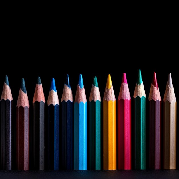 eine Reihe farbiger Bleistifte, von denen einer blau, gelb und grün gestrichen ist.
