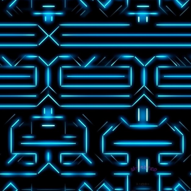 eine Reihe neonblauer Pfeile und Pfeile auf schwarzem Hintergrund, generative KI