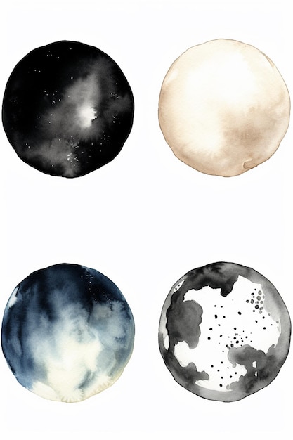 Eine Reihe schwarz-weißer Planeten mit einem weißen Kreis in der Mitte.
