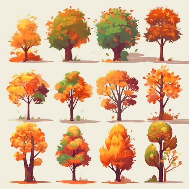 Eine Reihe verschiedener Bäume