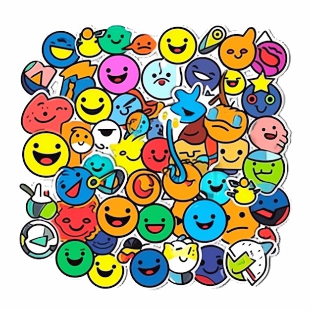 Eine Reihe verschiedenfarbiger Smileys sind in einer quadratischen generativen KI angeordnet