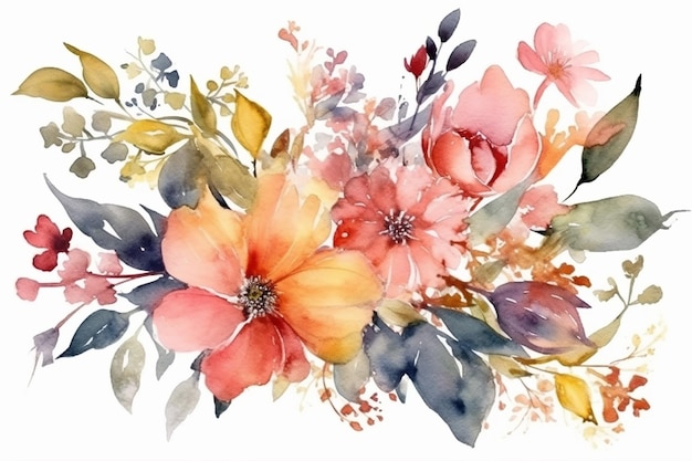 Foto eine reihe von aquarellblumen auf weißem hintergrund