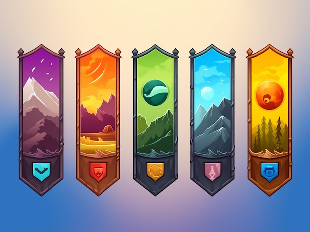 Eine Reihe von Bannern für ein Spiel namens „Game“.