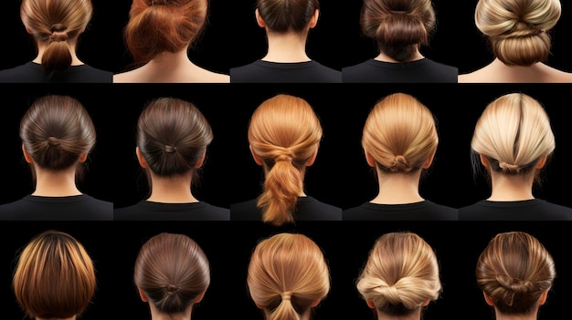 Eine Reihe von Bildern, die verschiedene Haarstylings demonstrieren