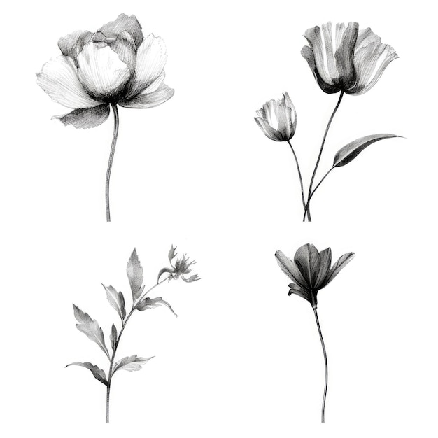 Eine Reihe von Bildern von Blumen, darunter eines mit der Aufschrift "Blumen".
