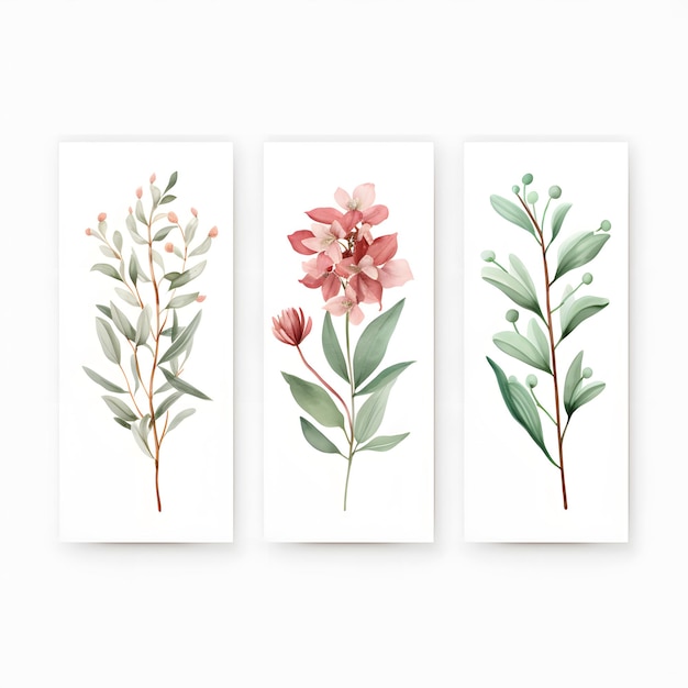 eine Reihe von Bildern von Pflanzen mit Blüten und Blättern