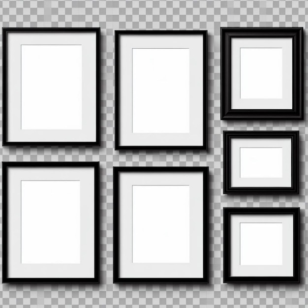 eine Reihe von gerahmten Bildrahmen auf einem gezeichneten Hintergrund