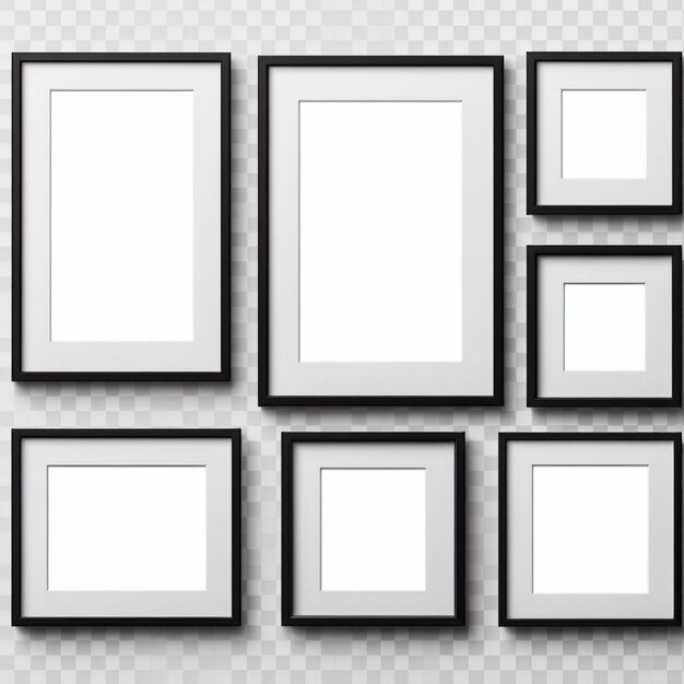 eine Reihe von gerahmten Bildrahmen auf einem transparenten Hintergrund
