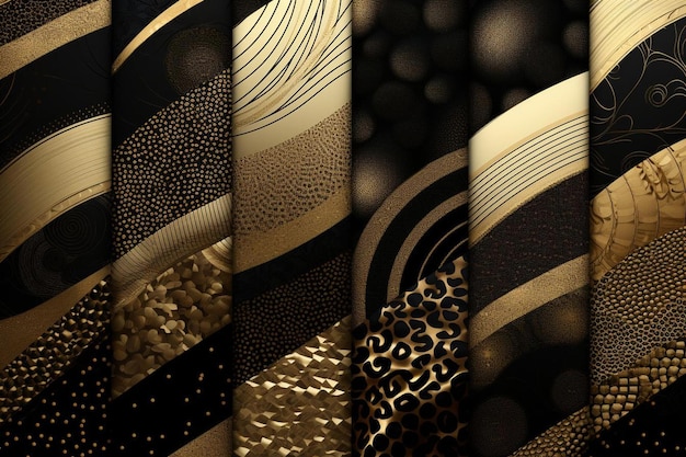 eine Reihe von Mustern mit goldenen und schwarzen Streifen.