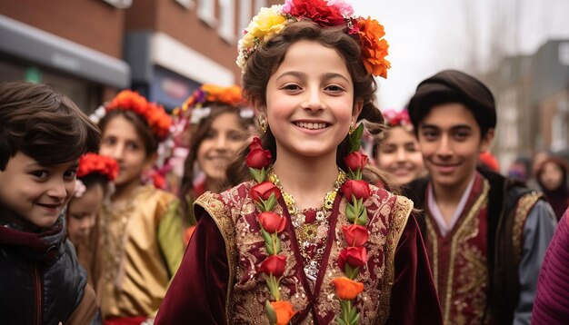 Eine Reihe von offenen Aufnahmen von Kindern, die sich an den Nowruz-Festen erfreuen