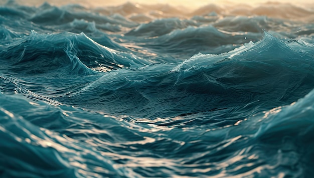 Eine Reihe von Ozeanwellen, die im Licht schimmern, das Konzept von Unendlichkeit und Bewegung.