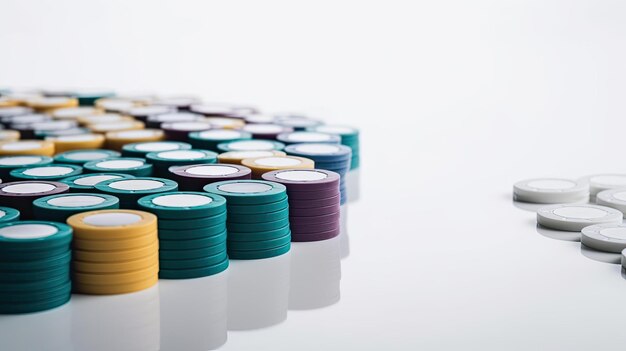 Eine Reihe von Pokerchips mit verschiedenen Farben auf der Unterseite.